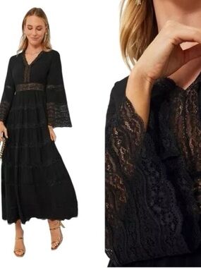 Black Lace-Trim Maxi -“Hyacinth House” bought at Tuckernuck on vacation, sz SML